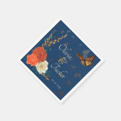 秋の結婚式フローラバタフライティール（緑がかった色）カスタムナプキンス スタンダードカクテルナプキン (角)