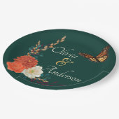 秋の結婚式フローラバタフライフォレストグリーン ペーパープレート (アングル)