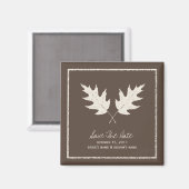 秋の結婚式ブラウン日付を保存オーク葉材 マグネット (正面/裏面)