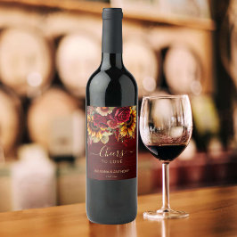 秋の結婚式ブルゴーニュバラひまわり応援 ワインラベル