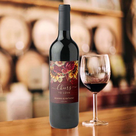 秋の結婚式ブルゴーニュバラひまわり応援 ワインラベル