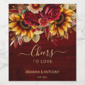 秋の結婚式ブルゴーニュバラひまわり応援 ワインラベル (シングルラベル)