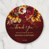 秋の結婚式ブルゴーニュバラひまわり感謝していあなた フェイバータグ (正面)