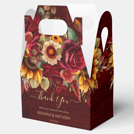 秋の結婚式ブルゴーニュバラひまわり感謝していあなた フェイバーボックス (オープン)