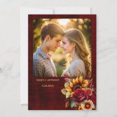 秋の結婚式ブルゴーニュバラ黄色ひまわり写真 セーブザデート (裏面)