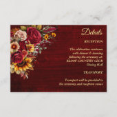 秋の結婚式ブルゴーニュバラ黄色ひまわり エンクロージャーカード (正面)