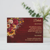 秋の結婚式ブルゴーニュバラ黄色ひまわり エンクロージャーカード (スタンド正面)