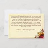 秋の結婚式ブルゴーニュバラ黄色ひまわり サンキューカード (裏面)