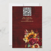 秋の結婚式ブルゴーニュバラ黄色ひまわり セーブザデート (裏面)