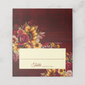 秋の結婚式ブルゴーニュバラ黄色ひまわり プレイスカード (外部開封)