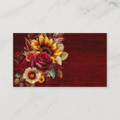 秋の結婚式ブルゴーニュバラ黄色ひまわり プレイスカード (裏面)
