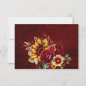 秋の結婚式ブルゴーニュバラ黄色ひまわり 出欠カード (裏面)