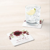 秋の結婚式ブルゴーニュワイン赤いフローラの葉 スクエアペーパーコースター (インサイチュ)