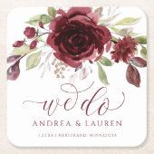 秋の結婚式ブルゴーニュワイン赤いフローラの葉 スクエアペーパーコースター (正面)