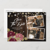 秋の結婚式ブルゴーニュ赤面2 Photo Save The Date 案内ポストカード (正面/裏面)