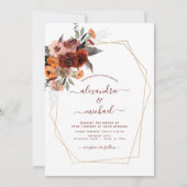 秋の結婚式ブルゴーニュ金ゴールドフローラ 招待状 (正面)