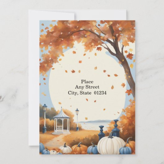 秋の結婚式ブルーホワイトカボチャ 招待状 (裏面)