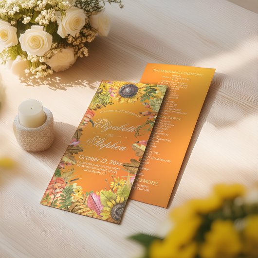 秋の結婚式プログラムオータムメープル葉パンプキンス プログラム