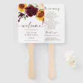 秋の結婚式プログラムサンフラワーズブルゴーニュバラハン ハンドファン (正面&裏面)