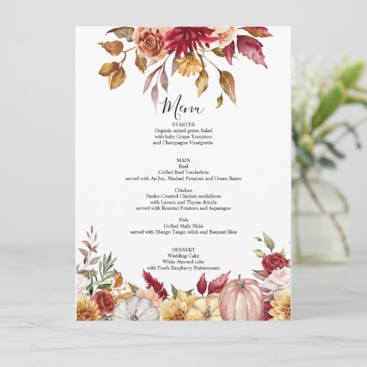 秋の結婚式メニューカードフローラ メニュー (スタンド正面)
