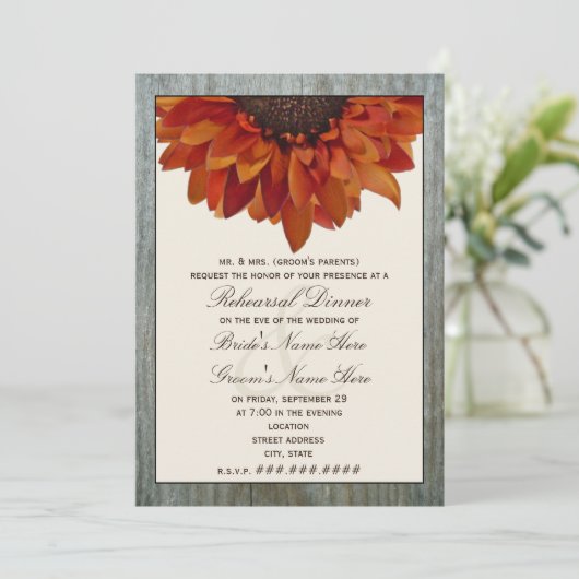 秋の結婚式リハーサルディナー-ひまわり&ウッド 招待状 (スタンド正面)