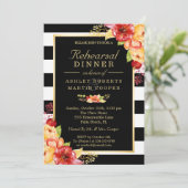 秋の結婚式リハーサルディナー ゴールド フラワーストライプ 招待状 (スタンド正面)