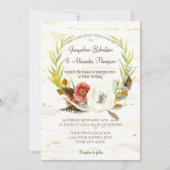 秋の結婚式リースボホフェザー樺の木バークポピー 招待状 (正面)