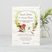 秋の結婚式リースボホフェザー樺の木バークポピー 招待状 (スタンド正面)