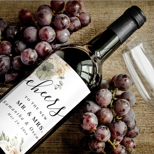 秋の結婚式ワインラベル | 水彩かぼちゃ ワインラベル