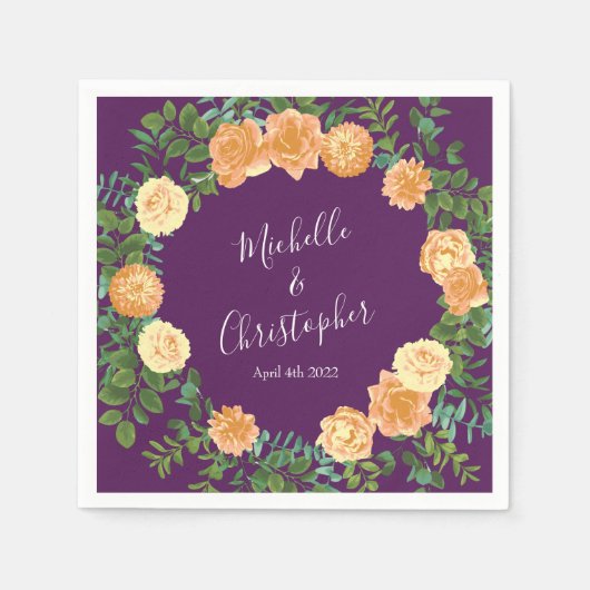 秋の結婚式ヴィンテージピーチバラオンパープル スタンダードカクテルナプキン (正面)