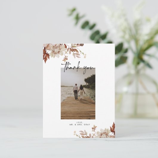 秋の結婚式写真ありがとうポストカード ポストカード (スタンド正面)