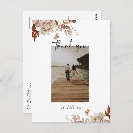 秋の結婚式写真ありがとうポストカード ポストカード (正面/裏面)