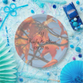 秋の結婚式写真の背景名日付モノグラム ペーパープレート (パーティー)