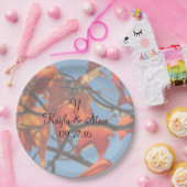 秋の結婚式写真の背景名日付モノグラム ペーパープレート (パーティー)