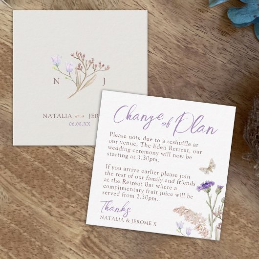 秋の結婚式山花モノグラム計画変更 ノートカード