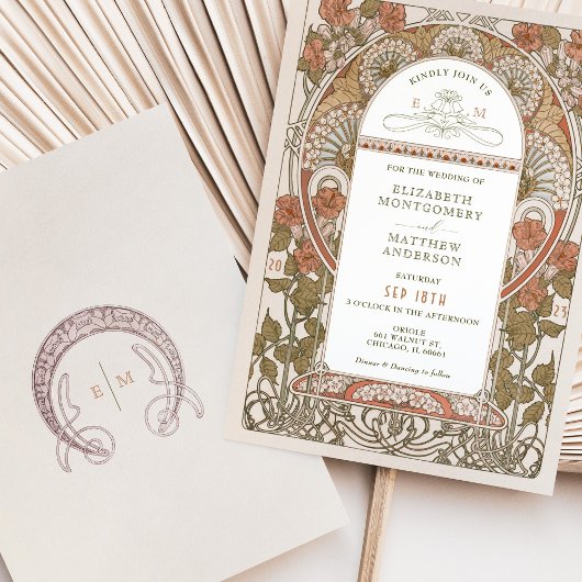 秋の結婚式招待状アールヌーボーバイミュシャ 招待状