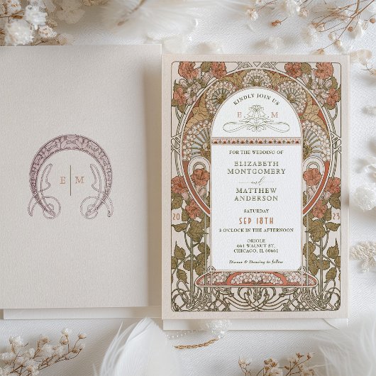 秋の結婚式招待状アールヌーボーバイミュシャ 招待状