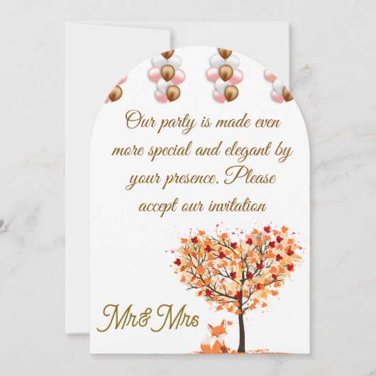 秋の結婚式招待状エレガントと秋ツリー 招待状 (正面)
