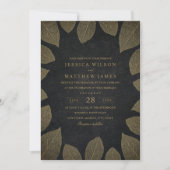 秋の結婚式招待状エレガント金ゴールドル葉ック 招待状 (正面)