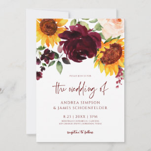 秋の結婚式招待状サンフラワーズブルゴーニュバラ 招待状