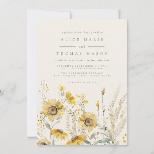 秋の結婚式招待状、ひまわり結婚式の招待 招待状 (正面)