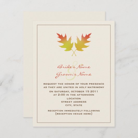 秋の結婚式招待状-オーク葉ズ 招待状 (正面/裏面)