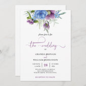 秋の結婚式招待状 モーブ 現代スクリプト 招待状 (正面/裏面)