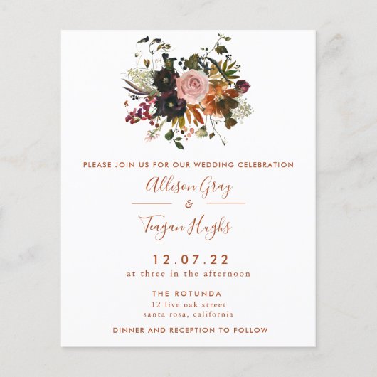 秋の結婚式招待状 |予算フライヤー チラシ (正面)