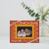 秋の結婚式日付の保存 案内ポストカード (スタンド正面)