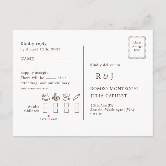 秋の結婚式曲リクエストRSVP招待状はがき インビテーションポストカード (裏面)