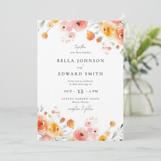 秋の結婚式水彩フローラ招待状 招待状 (スタンド正面)