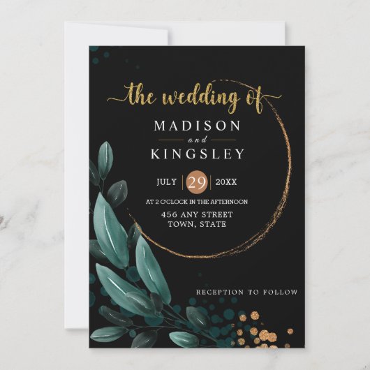 秋の結婚式🍂深いブルーフローラエレガント💙 招待状 (正面)