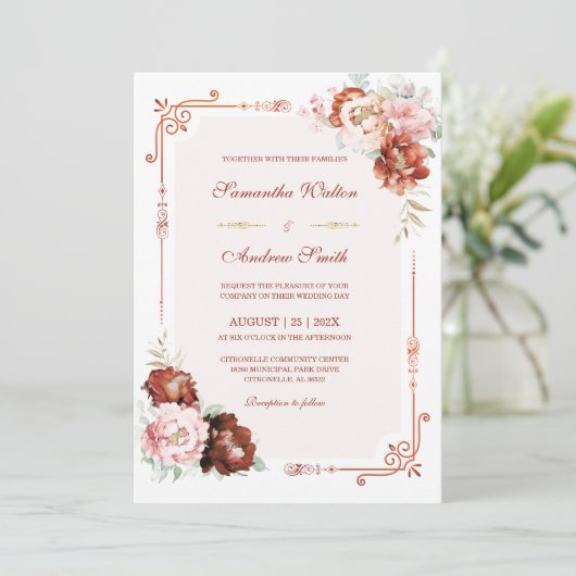 秋の結婚式焼けオレンジテンプレート 招待状 (スタンド正面)