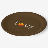 秋の結婚式秋ラブオ素朴レンジリーフブラウン ペーパープレート (アングル)